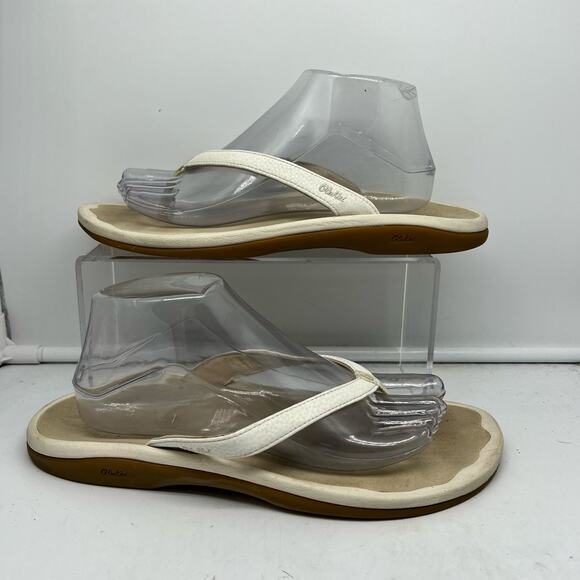 Olukai Sandals Womens 10 Hula Thong Flip Flop White Shoes - Picture 1 of 6